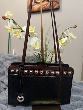 Brighton Heart Peekaboo Black and Brown Heart Stud Shoulder Bag EUC retail $329